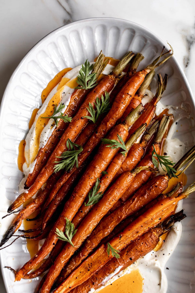 Roasted carrots with whipped ricotta and hot honey