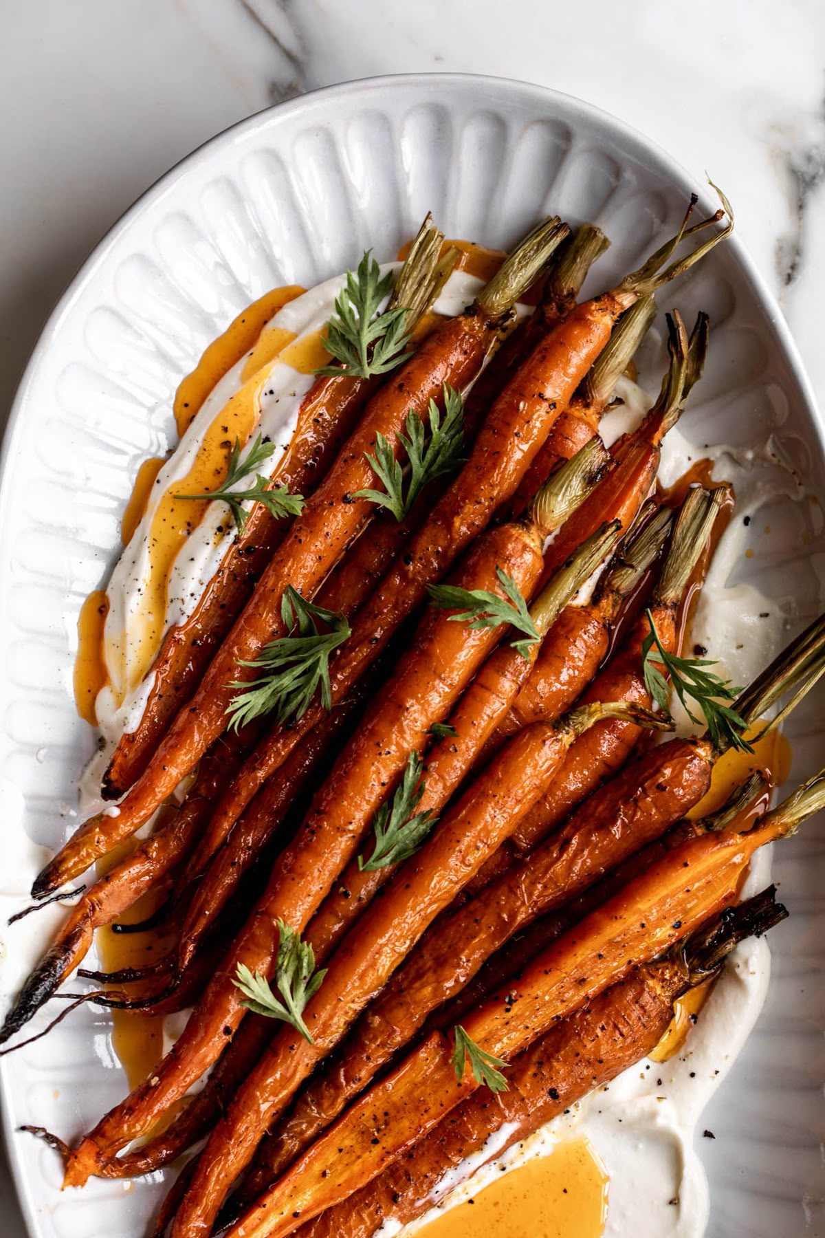 Roasted carrots with whipped ricotta and hot honey